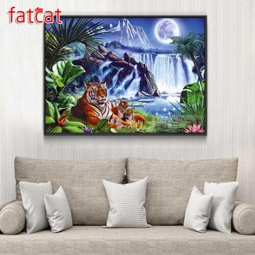 FATCAT Moon waterfall tiger 5d diy diamond painting cross stitch full square round drill diamond embroidery animals AE3127
