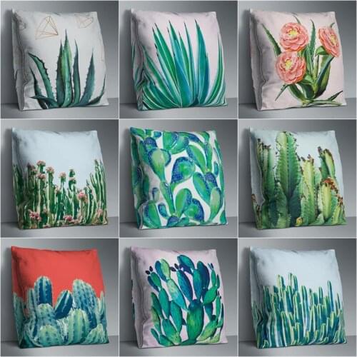 Tropical Plants Printing Throw Pillowcase Cover Green Leaves Cactus Flower Pillow Cover Polyester Pillow Case Cushion 45x45cm