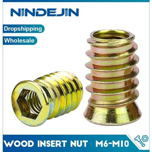 NINDEJIN Wood Insert Nut M6 M8 M10 Zinc Plated Carbon Steel Wood Threaded Nut Hexagon Wood Insert Nut Screw in Nut Connector