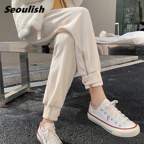 New 2021 Womens Corduroy Pants Fashionable High Waist Female Harem Pants Streetwear Loose Trousers Ladies Autumn Plus Size
