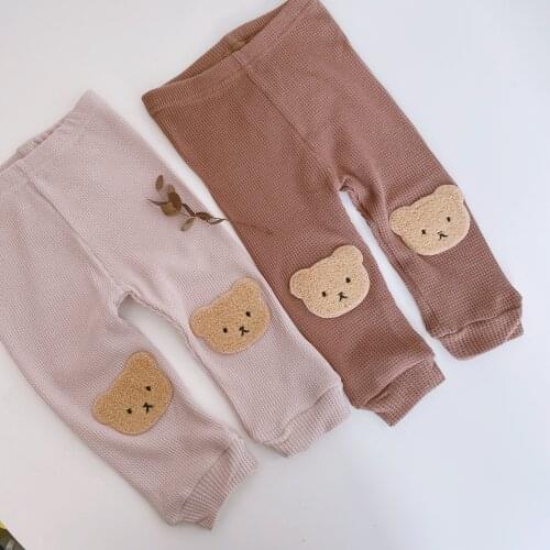 8437 Baby Clothes New Waffle Bear Pants Autumn 2021 Childrens Pants Cute Fashion Out Harlan Pants Boys Girls Bottoming Pant