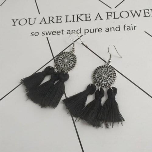 New handmade fashion big tassel drop earrings geometric pattern long female earrings jewelry