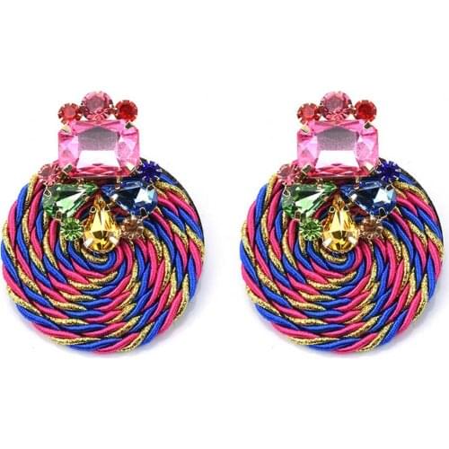 Charm Handmade Weaving Rattan Round Drop Earring Multi-colored Female Boho Statement Fashion Crystal Jewelry Ethnic Bijoux