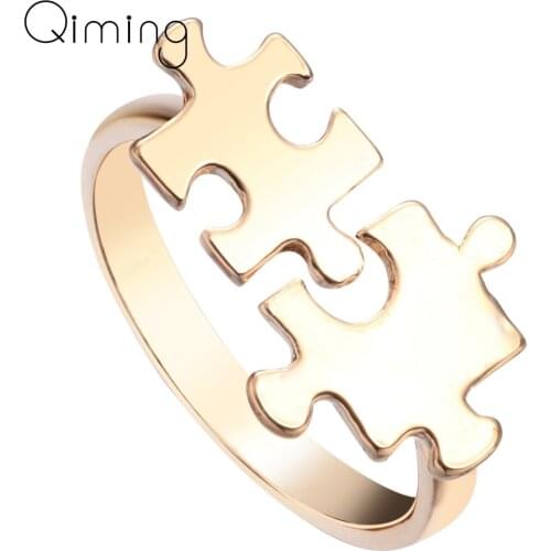 QIAMNI New Arrival Valentines FashionJigsaw Puzzle Ring Fashion Jewelry Gift for Women and Girls