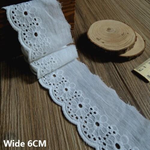 6CM Wide Luxury White Cotton Embroidered Lace Needlework Dress Lace Appliques Trim Ribbon DIY Sewing Trimmings Guipure Decor