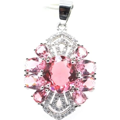 37x23mm Luxury SheCrown Created Pink Morganite Bright Zircon For Ladies European Style Silver Pendant Eye Catching