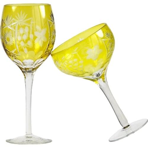 Luxury Yellow Stemware Wine Glass Handmade Martini Cocktail Champagne Goblet Hand Cut Edo Kiriko