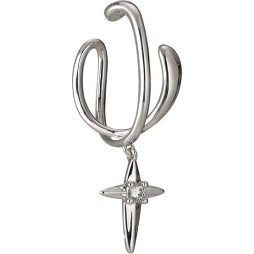 A Girl' No Ear Hole Design Silver Cross Inlaid Zircon Chain Earring Punk Hip Hop Earring For Cool Women Gilr Jewelry