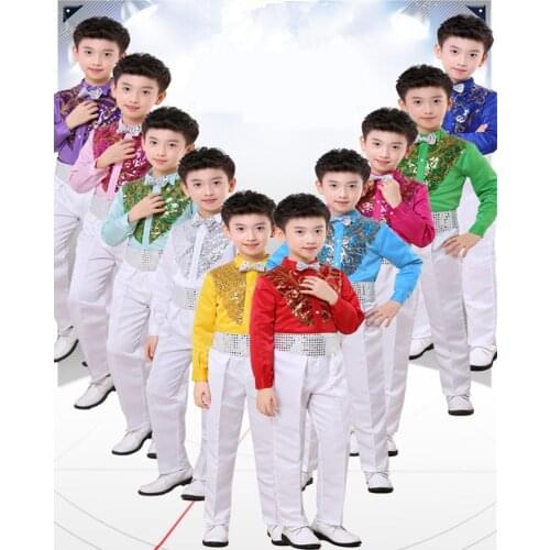 Boys chorus stage costumes Sequined singers Party dance clothing Kids Ballroom Performance dance costumes stage wear Outfits
