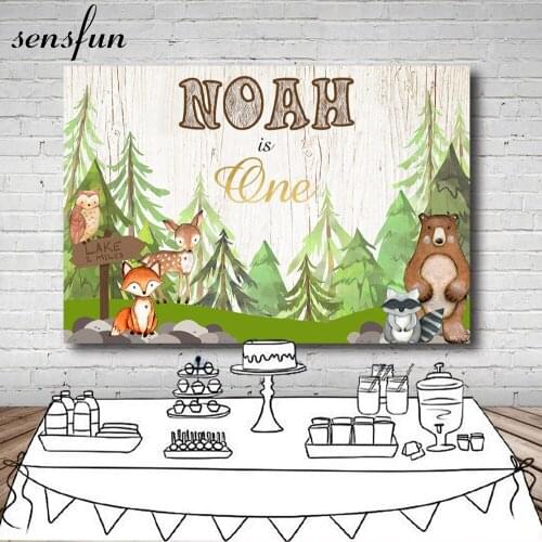 Sensfun Woodland Baby Shower Backdrops Forest Animal Birthday Party Backdrop Photography Prop Photo Background 7x5ft Vinyl