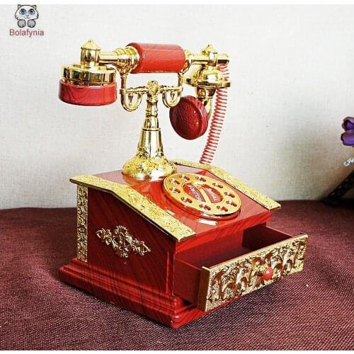 BOLAFYNIA Vintage carved telephone music box model toy for Christmas birthday gift crafts