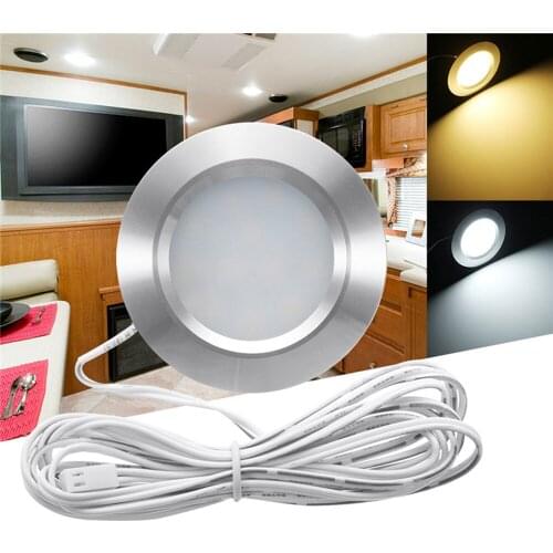 12LED Recessed RV Boat Recessed Ceiling Lights Round Shape Ultra-Thin Camper Interior Lighting Small Downlight with Cable