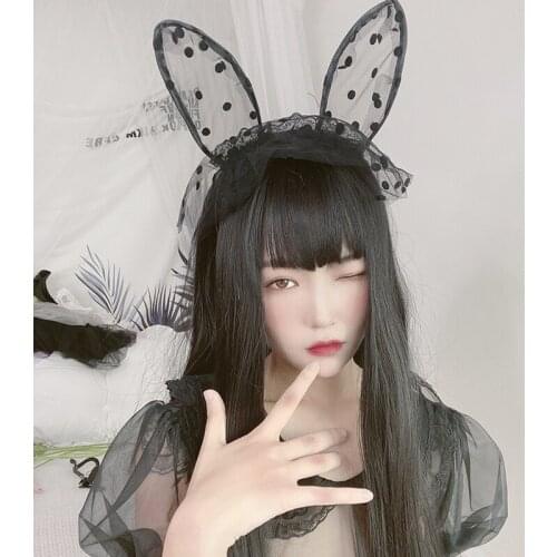 Japanese Cute Lolita Mask Cosplay Exotic Accessories Sweet Short Rabbit Ear Veil Hairband Headwear Sex Toys for Women Neko ears