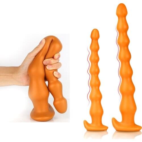 Liquid Silicone Long Anal Beads Butt Plug Vagina Prostate Stimulation Anal Expander Out wear Sex Toys For Men Gay Women Couple