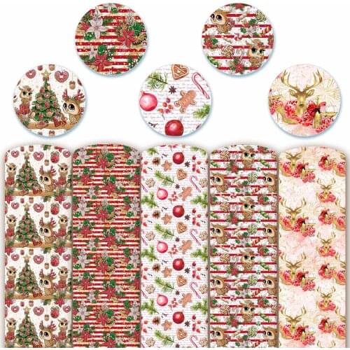 Christmas Faux Leather Sheets Elk Christmas Tree Owl Printed Synthetic Leather Fabric Hair Bows Making DIY Crafts 22*30cm/A4 1pc