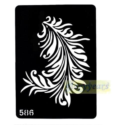 1PC New Popular Indian Waterproof Women Body Art Painting Henna Flash Temporary Tattoo Sticker Black Feather Design Template 586