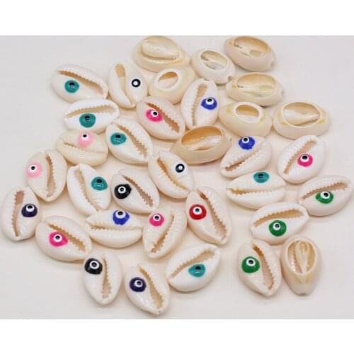 10 Pcs Natural Shell Bead Necklace Accessories Conch Bead Evil Eye Painted Pendant Charms for Jewelry Making Bracelet Earrings