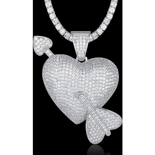 100% Micro Zircon Hip Hop Fabulous Heart Arrow Pendant Necklace For Men Jewelry Party Wholesale CZ Rapper Jewelry Bling Bling