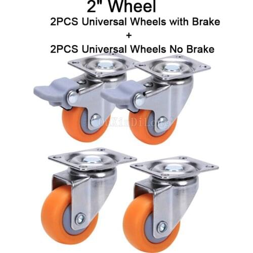 4PCS Orange Mini 2" Mute Wheel/ With Brake/ Directional Wheel Loading 30kg Replacement Swivel Casters Rollers Wheels GF178