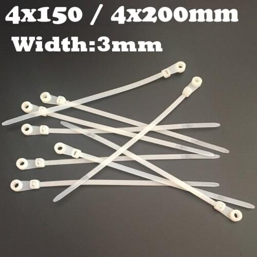 4x150 4*150 4x200 4*200 (3mm Width) White Nylon Wire String Zip Plastic Screw Mount Hole Fixed Eyelet Self-Locking Cable Tie
