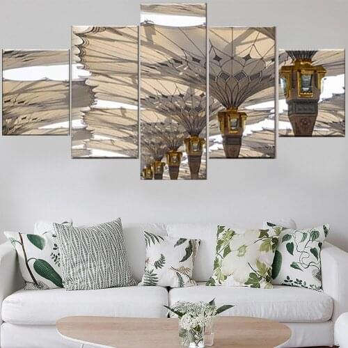 5 Pieces Wall Art Canvas Painting Masjid Nabawi Umbrellas Poster Home Decoration Pictures Modern For Living Room Modular