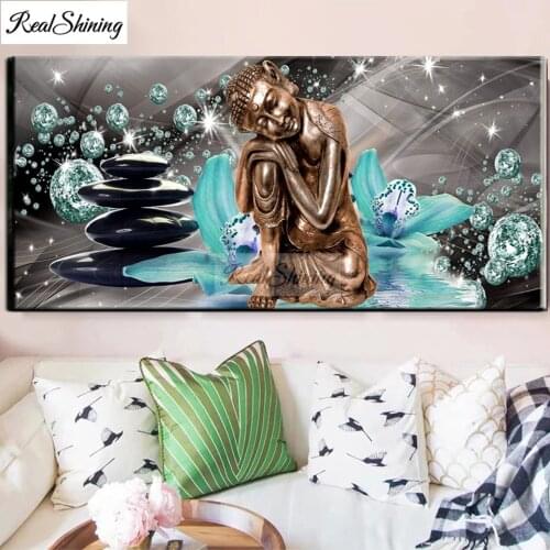 5D Diy Diamond Painting Full Drill Mosaic Green Lily Buddha Zen Stones Embroidery Cross Stitch large Entrance decoration T65