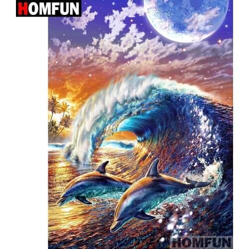 HOMFUN Full Square/Round Drill 5D DIY Diamond Painting "Dolphins Waves" Embroidery Cross Stitch 5D Home Decor Gift A07197