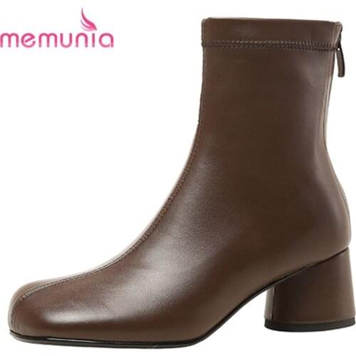 MEMUNIA 2022 Ankle Boots Zipper Square Heels Fashion Boots Comfortable Leisure Women Shoes Spring Autumn Ladies Boots Hand Made