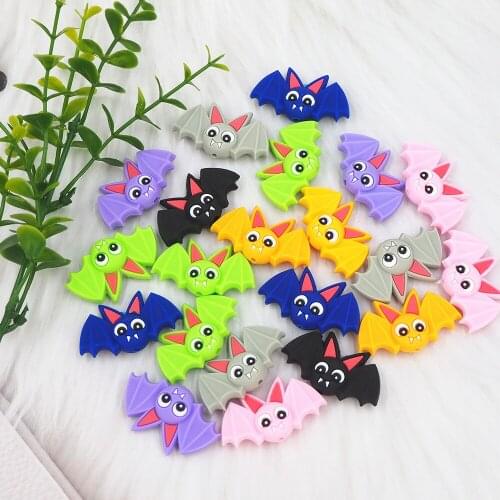 Chenkai 10PCS Silicone Christmas Bat bead Baby Round Shaped Beads Teething BPA Free DIY Sensory Chewing Toy Accessories