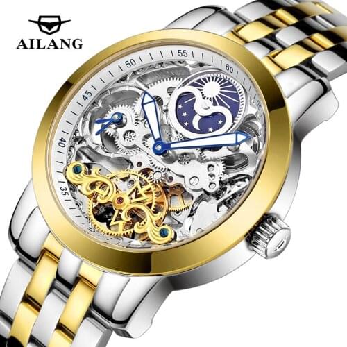 Mens Hollow Mechanical Watch Automatic Stainless Steel Luxury Atmospheric Sports Waterproof Business Formal Mens Watch Genuine