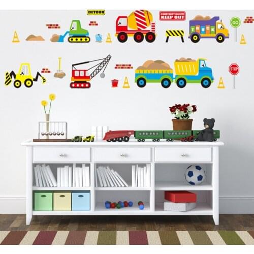 Childrens cartoon cars wall sticker PVC material DIY engineering vehicle wall decals For kids room kindergarten decor sticker