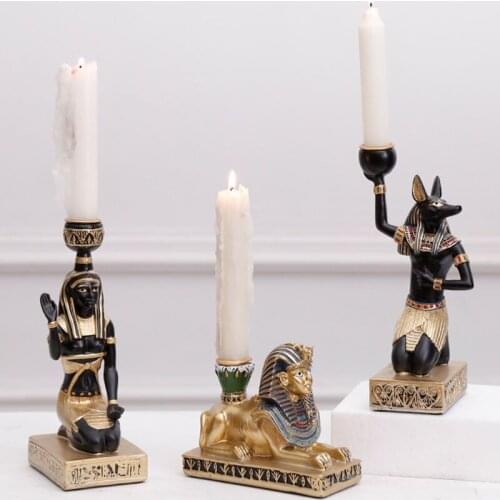 Ancient Egypt Anubis God Cat Sphinx Candlestick Home Decoration Accessories Resin Figurines Candle Holder Desktop Decor Crafts