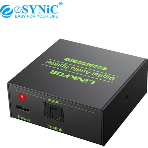 ESYNiC 1 In 3 Out Aluminum Alloy Spdif Toslink Optical DAC Digital Audio Splitter 1x3 Optical Toslink Splitter Support DTS AC3