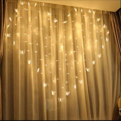 2x1.5m Heart Icicle Curtain Light 124 LED Holiday Christmas Lights 34 Butterfly LED String Fairy Lights Wedding Decoration