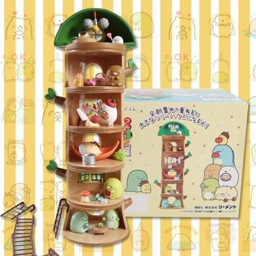 Play House Blind Box Corner Elf Holiday Tree Stump Animal Figurine Tree House Room Scene Stack Tree House Action Figure Dolls