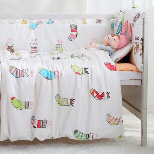 7PCS full Set Cot Baby Bedding Set 100% Cotton Crib Around Safe Crib Bumpers Detachable Baby Bed ,(4bumper+sheet+duvet +pillow)