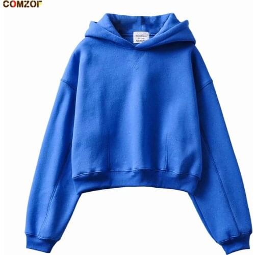 Korean Fleece Women Short Hoodie INS Loose Solid Hooded Long Sleeve Thick Sweatshirt Autumn Winter Clothing Sudadera Mujer