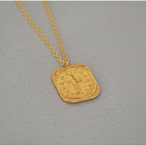 The ancient Greek statue double-sided embossed pattern square coin retro pendant simple temperament necklace collar collar