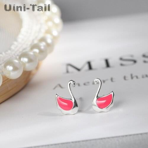 Uini-Tail hot sale new 925 sterling silver sweet cute candy-colored swan earrings fashion trendy flowing high-quality jewelry