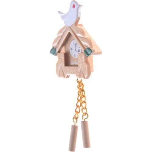 Cute Wall Clock 1:12 Dolls House Furniture Bird Clock Dollhouse Mini Simulation Bird Wood Clock Children Room Doll House Decor