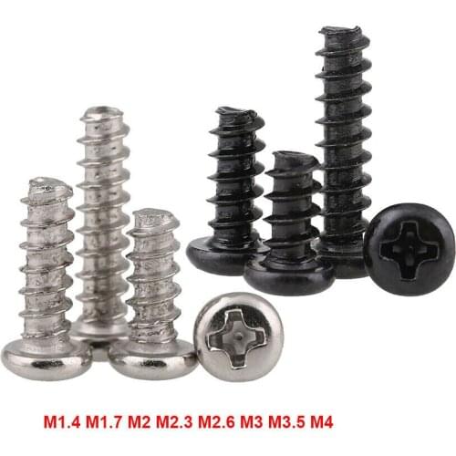 M1.4-M4 Mini Phillips Pan Head Flat Tail Self Tapping Screws Cross Round Head Flat End Small Bolts Nickel /Black Zinc Plated