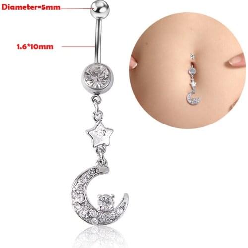 New Arrival ! 1PC Bling Opal Navel Piercing AAA Crystal Moon Star Navel Piercing Indian Style Tunnel Piercings Dance Accessories