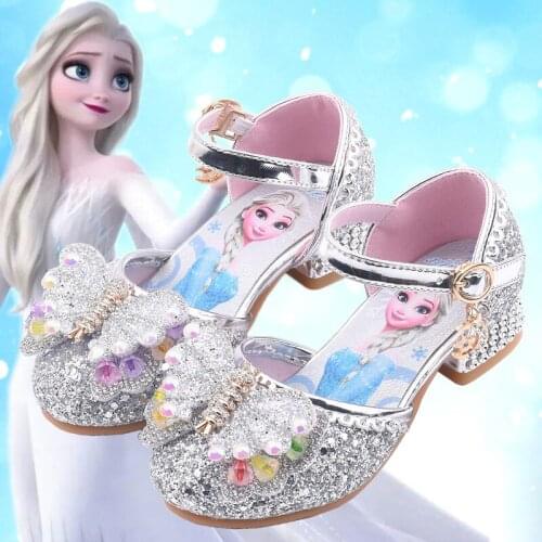 Disney girls performance shoes childrens high heels princess dress shoes Frozen elsa single shoes model catwalk shoes