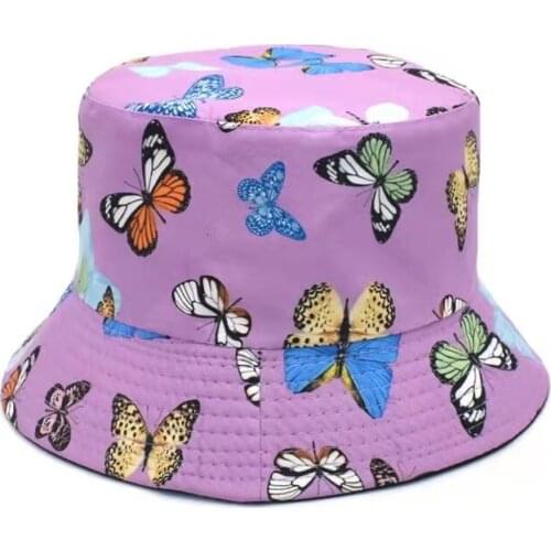 Double-Sided Butterfly Print Fashion Bucket Hats For Women Summer Beach Panama Men Caps Women Sun Fishing Outdoor Fisherman Hat