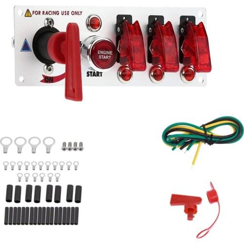 Racing Car Ignition Switch Panel with LED Toggle 12V Ignition Switch Panel Engine Start Push Buttons Kit Set