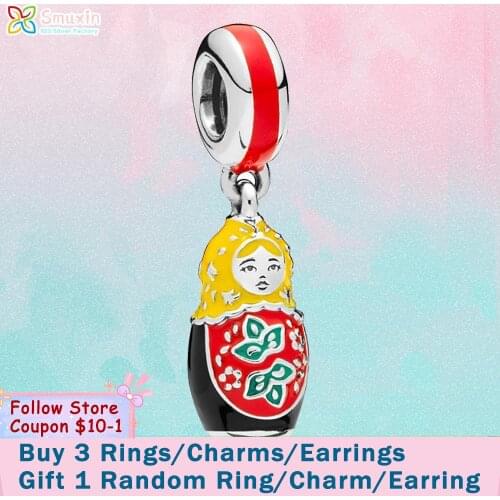 Smuxin 925 Sterling Silver Beads Matryoshka Doll Dangle Charms fit Original Pandora Bracelets for Women Jewelry Making Girl Gift