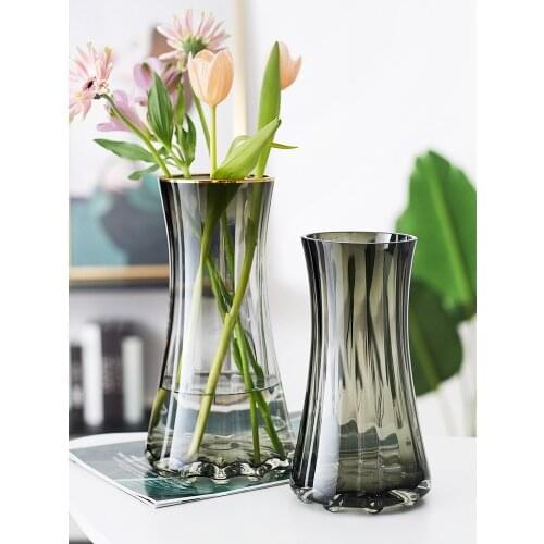Nordic Light Luxury Simple Vintage Glass Vase Lily Flowers Vase for Home Decorations Living Room Glass Ornament