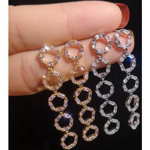 Exquisite Inlay AAA Zircon Circle Chain Dangle Earrings S925 Silver Needle Piercing Earrings For Women Trendy Jewelry