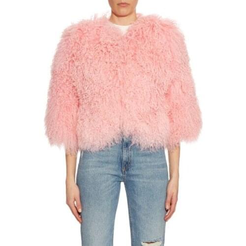 SF0008 Hot Fashion New Ladies Warm Real Mongolian Lamb Fur Coat