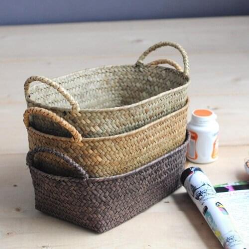Handmade DIY Straw Flower Pot Basket Fruit Sundries Organizer Rattan Plant Box Storage Basket Living Room Gardening Decoration